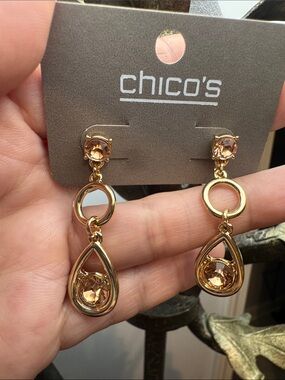 0121-Chico's Gold Drop Earrings with Peach Stones